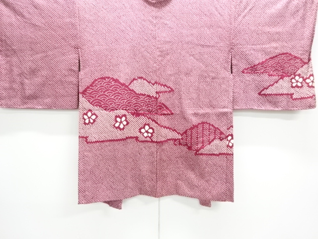 JAPANESE KIMONO / ANTIQUE HAORI / SILK / ALL SHIBORI / MOUNTAIN & FLOWER